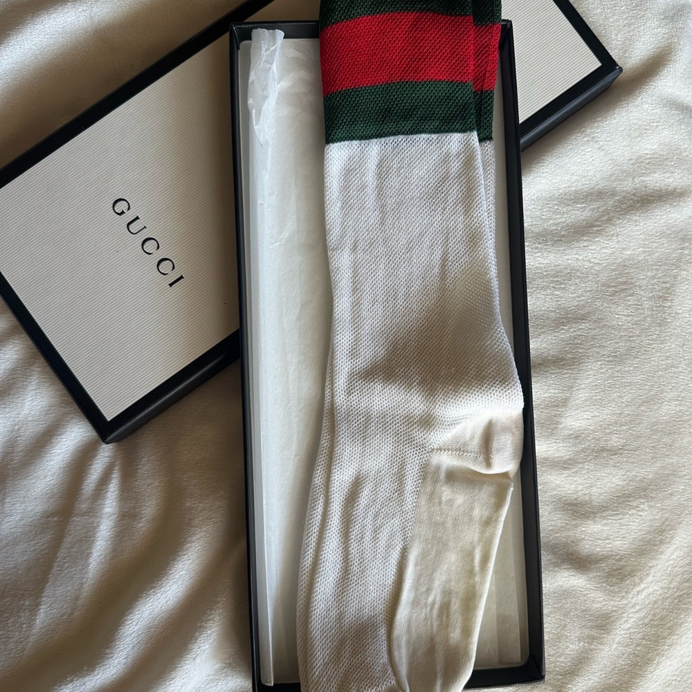 Gucci White, Red, Green Mesh Socks with Iconic Stripes